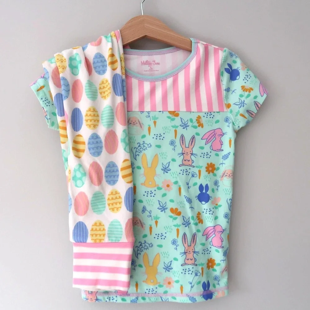 Matilda Jane Pajama Set Kids 12 Multicolor Bunny Easter Egg Striped Spring PJ